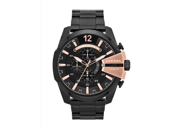 Diesel Watch in Black Steel and Rose Gold Tone Accents